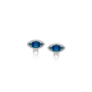 MEIRA T: 14k Marquise Opal Diamond Stud Earrings