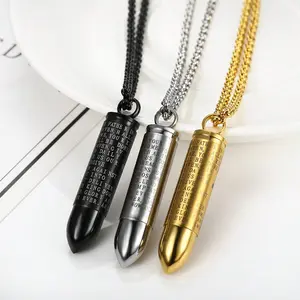 1pc Hip Hop Stainless Steel Jewelry Black Letter Cross Bullet Pendant Necklace, Men's Party Gift, Western Gothic Style