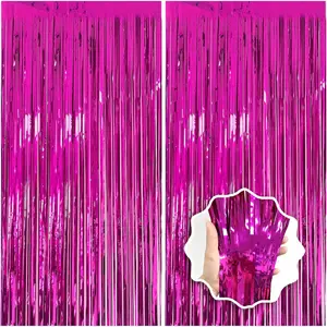 2 Pack Hot  Backdrop Party Decorations Tinsel Foil Fringe Curtain Backdrop Streamer Photo Booth for Wonmen Girl  Theme Princess Bachelorette Graduation Birthday Party Decorations