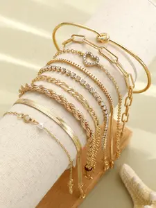 9 Piece set Knot Bracelet Set with Rhinestone Chains, Rhinestone Decor Bangles, Stackable Jewelry for Women, Adjustable Links for Wrist, Boho & Minimalist INS Style, Gift for Birthday, Valentine's Day, Suitable for Daily Wear, Elegant Jewelry Bracelet