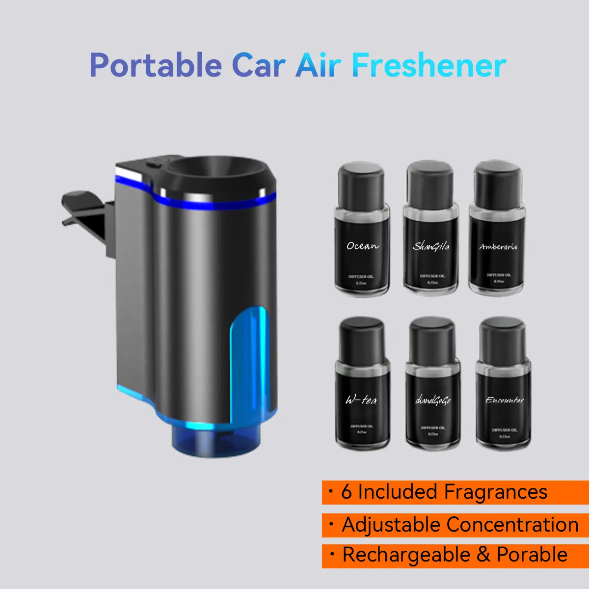 Waterless Essential Oil Diffuser, Battery Mini Aroma Diffuser for Home & Car, 3 Color LED Night Light, Cold Mist Humidifier, Car Aromatherapy Machine, Portable Car Diffuser, Rechargeable Car Diffuser