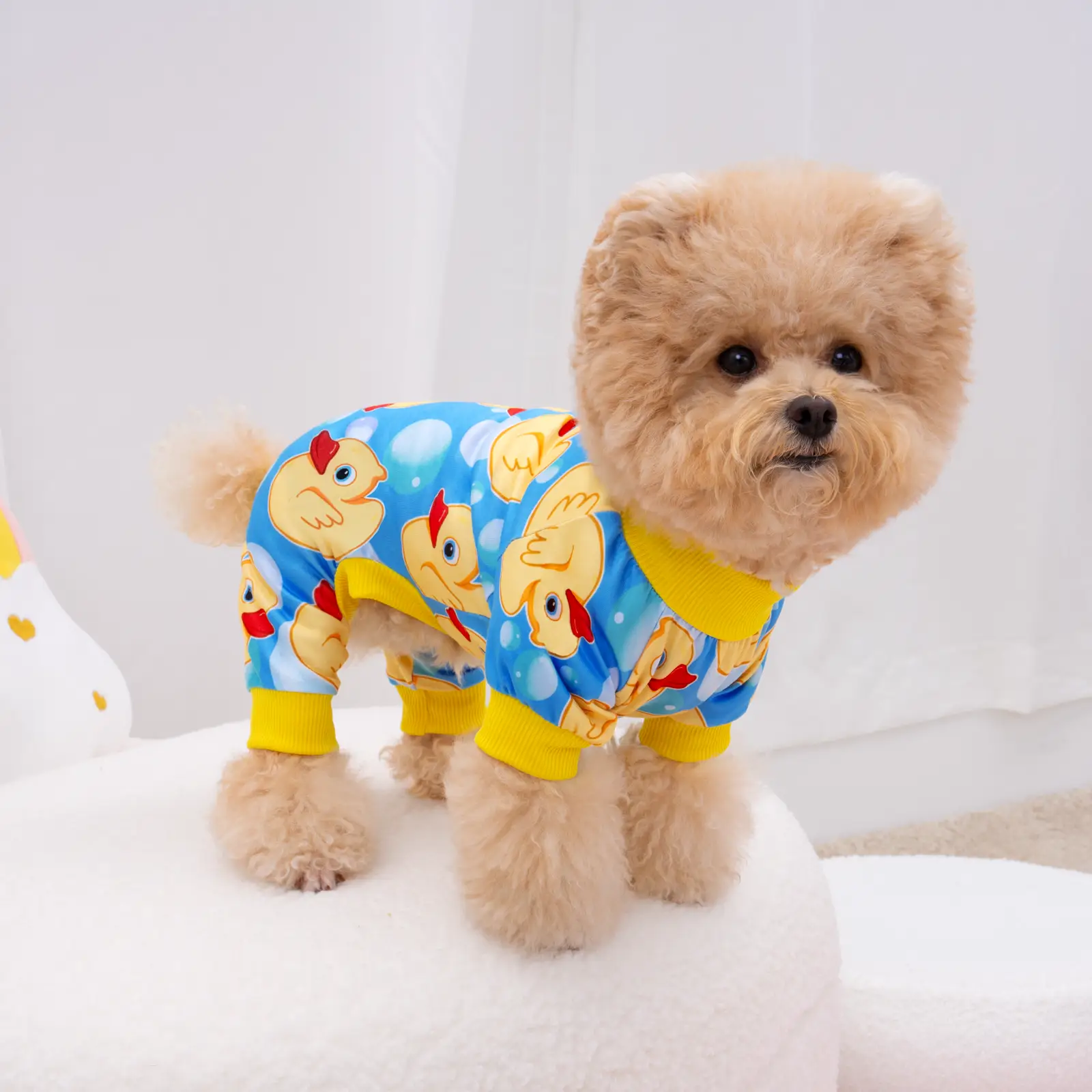 XPUDAC 4 Pieces Duckie & Strawberry Pattern Pet Pajamas Cozy Breathable Sleepwear for Dogs Cats Christmas Gift Soft Stretchy Material Poodle Puppy