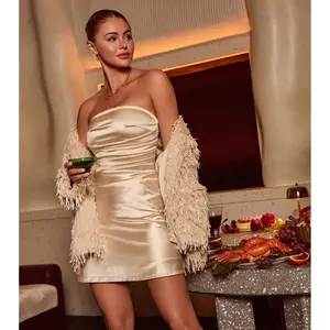 Perfect Glow Strapless Pleat A-Line Satin Mini Dress