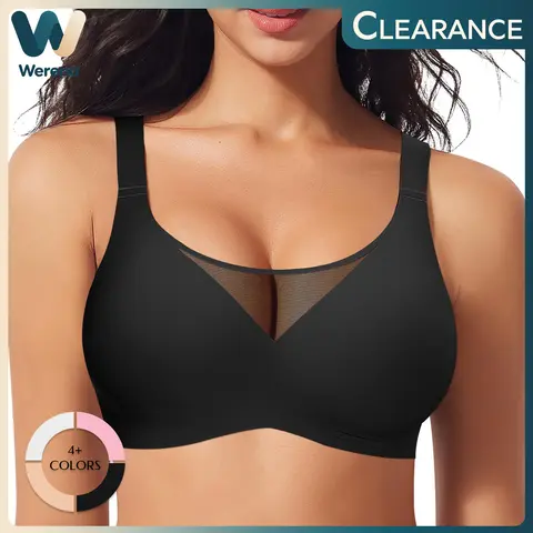 Werena Women Wireless Jelly Bras U-Neck Casual Removable Pads Adjustable Straps T-Shirt Bra with Back Smoothing Bralette Day-to-Night Outfit