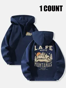 Men's Half-Zip Hoodie, Casual Loose-Fit Hooded Sweatshirt, Drop Shoulder Hoodie, Perfect for Daily Wear, Comfortable Fabric, Ideal for Fall & Winter Seasons