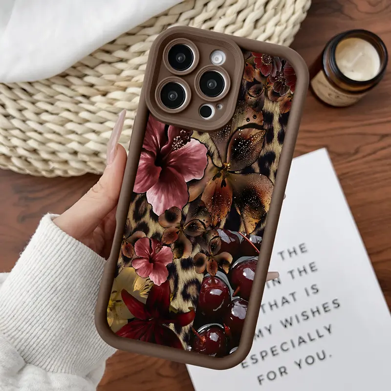 Softcase for iPhone11/12/13/14/15/16/17/promax/x/xs/xr/xsmax CaseFloral Leopard Print with Cherries  Anti-Fall Shockproof Protective Slim Cover, Accessories, Smartphone, Cellphone, Handheld