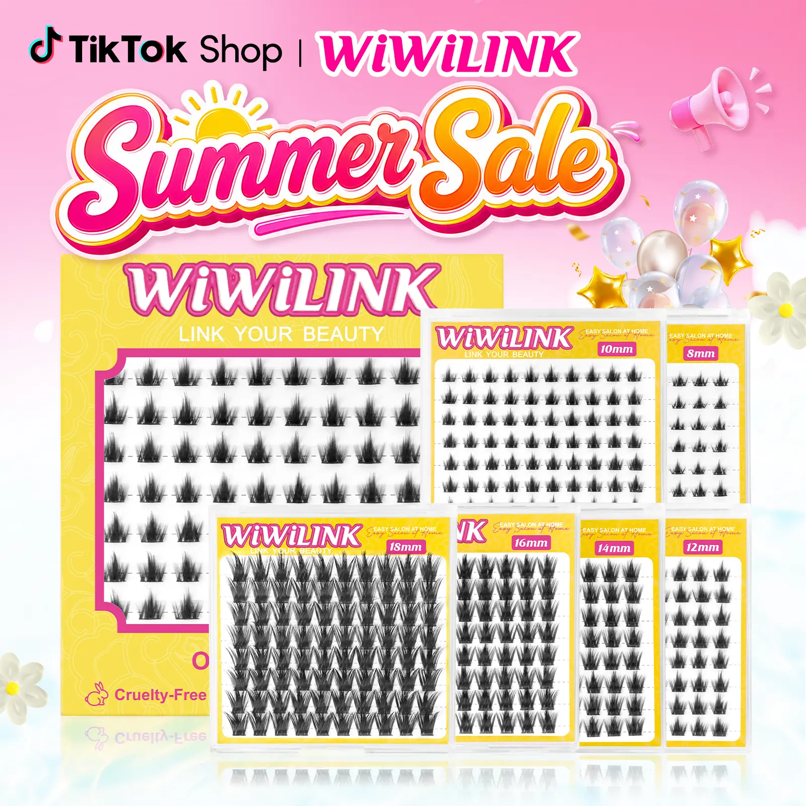 WIWILINK Professional California Sunset & Freya DIY Lash Extension Clusters - 8-18mm Ultra-Thin Transparent Band Volume Lashes, C/D Curl Anime Manga False Eyelashes, Natural Lightweight, Easy Apply (Single Length SKU, No Tools)