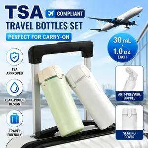 4-in-1 Compact Travel Dispenser Bottles & Jars - Leak-Proof, Refillable, TSA-Approved Toiletry Containers for Shampoo, Lotion, Soap, Cosmetic - Portable for Flight Carry-on, Gym Use