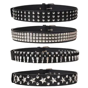 Punk Fashion Bullet Belt PU Leather for Men Women with Star Studs Rivets in 4 Unique Styles Versatile Punk Accessory