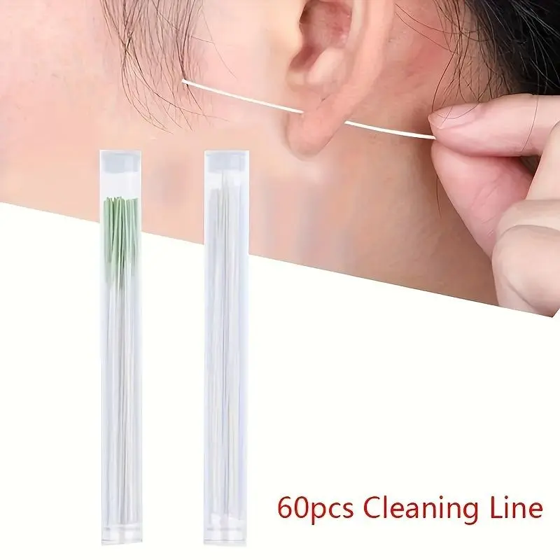 [Ear Cleaning Set] 60pcs Ear Cleaning Set - Pierced Ear Herb Solution Paper Floss Aftercare Tools Kit - Disposable Earrings Hole Cleaner