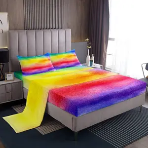 Feelyou Rainbow Stripe Decorative Bedsheet Sets for Girls, Soft Breathable Microfiber Bed Sheets with Deep Pocket Fitted Sheet, Bright Watercolor Teens Bedroom Bedding