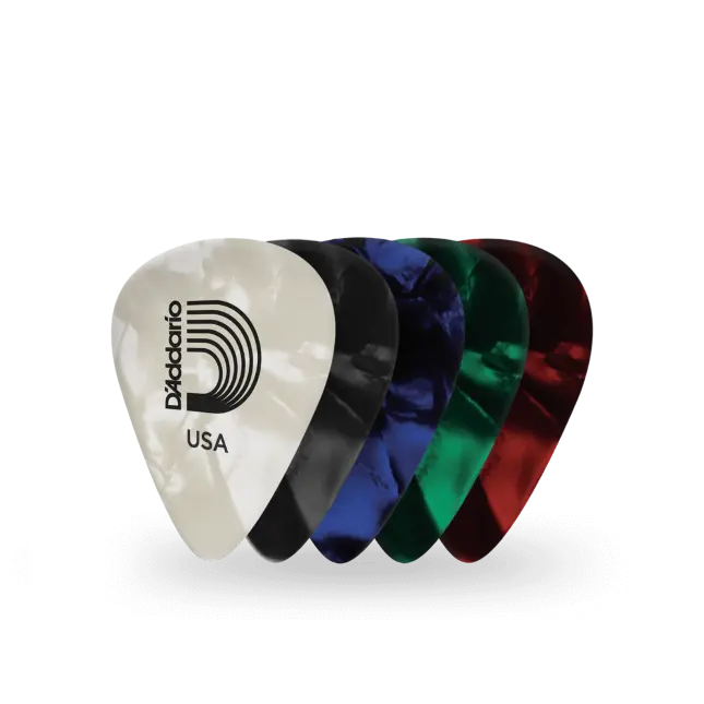 D'Addario Assorted Pearl Celluloid Acoustic Guitar Picks - Medium (0.70mm), Natural Feel, Warm Fat Tone - 10 Pack
