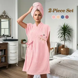 Women's Cross Strap Bath Wrap Hair Towel, 2 Counts/set Soft Absorbent Bathrobe, Wearable Bath Towel for Home Bathroom Hotel Salon, Premium Bath Towels