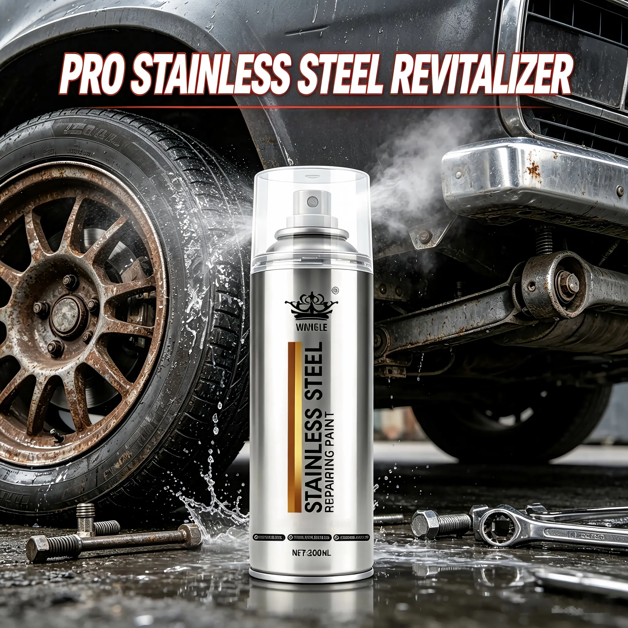200ml Professional Chrome Spray - Rust Resistant, Easy Apply, Low-Odor, Quick-Dry, Durable Coating for Metal Surface Repair, Restores Shine to Cars, Wheels, Tools (Indoor & Outdoor Use)