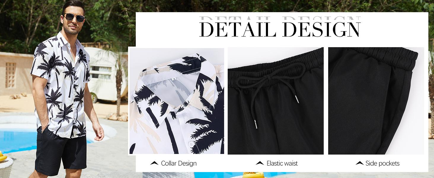 Gihuo Men's Tropical Print 2-Piece Set Short Sleeve Button Down Hawaiian Beach Shirt & Shorts Breathable Casual Summer Tracksuit Gift Clothes Menswear Elastic Loose Outfit Stylish Sunglasses Top