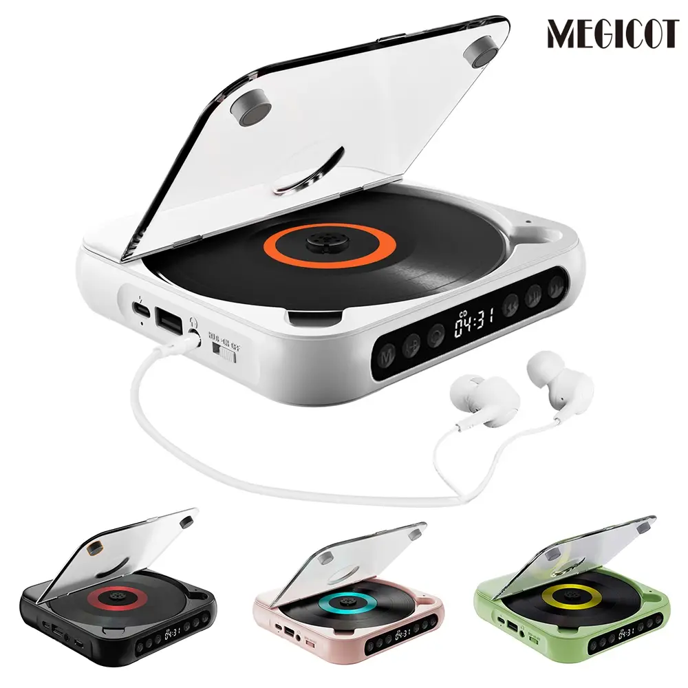 MEGICOT Portable Bluetooth-compatible CD-Player, Multifunction Rechargeable CD-Player with LED Display, Portable Speakers for Home, Outdoor, Cd Dvd Pl