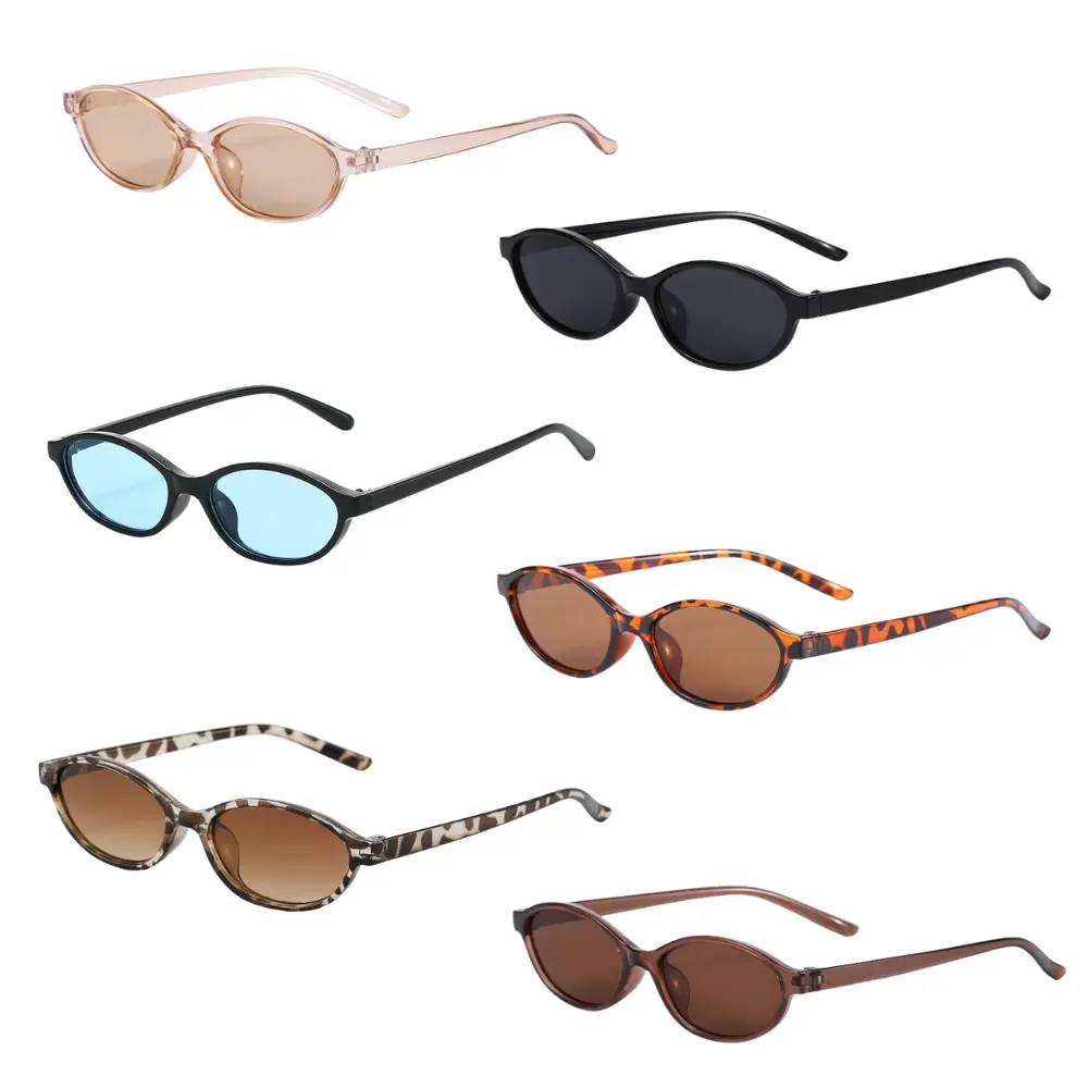 6Pcs Retro Oval Sunglasses for Women 90s Design Small Cat Eye Sun Glasses UV Protection Y2k Trendy Narrow Shades