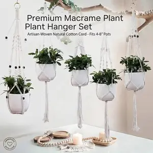 Macrame Plant Hanger with 1 Hooks Hanging Plant Basket Holder Flower Pots Stand for Patio Garden Home Room Decor