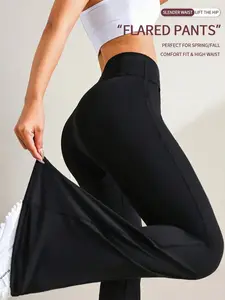 Women's High Waist Stretchy Solid Color Flare Pants, Gym Yoga Pants, Yoga Workout Pants, Sport Yoga Leggings, Tight Fitting Underwear, Running Fitness Tights, Gymwear, Yoga Gym Activewear, Summer Long Pants