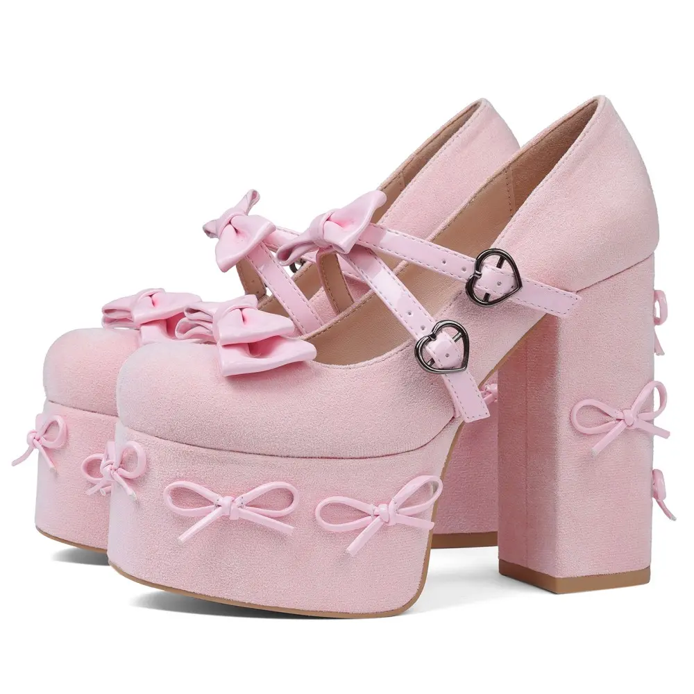 Platform Mary Jane Shoes for Women Cute Bow Buckle High Chunky Heel Cute  Suede Dress Shoes Goth Pumps Shoes Uniform Oxfords Outdoor AOSPHIRAYLIAN -  TikTok Shop