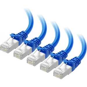 10Gbps 5-Pack Snagless Shielded  6A Ethernet  - 7ft,  6A , Cat6A Cord, Ethernet Cord, Blue