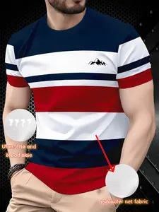 Men's Casual Fitted 3D Digital Print T-Shirt, Trendy Pattern Design, Comfortable Polyester Round Neck, Suitable for Daily Streetwear, All Seasons