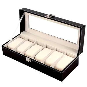 1PCS Luxury 6-Slot PU Leather Watch Box with Flip Cover for Safe Storage Boxes Perfect for Jewelry Display Unisex Watch Organizer