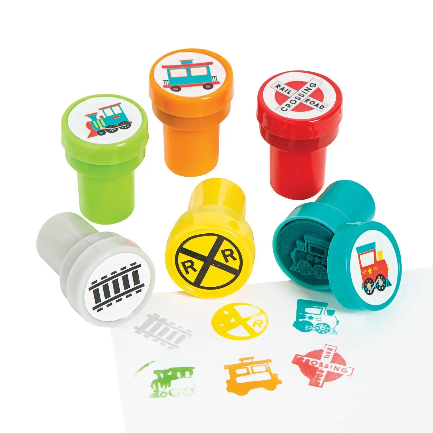1 1/2" Assorted Train Symbols Plastic Stampers - 24 Pc.