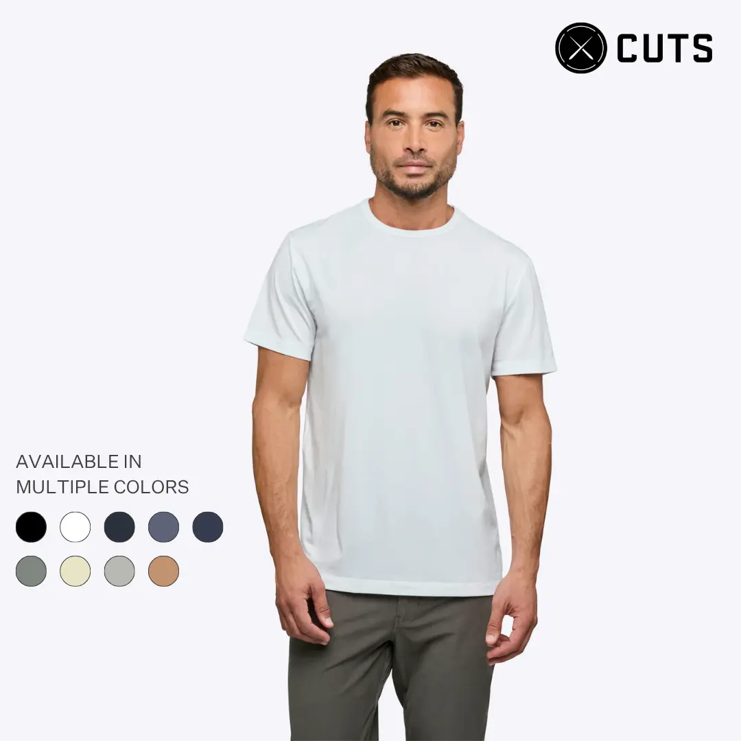 Cuts Men's AO Forever Classic Fit Crew Neck Short-Sleeve Tee - Natural Polyester-Cotton-Spandex Fabric, Anti-Odor, Wrinkle-Resistant, Stretchable T-Shirts