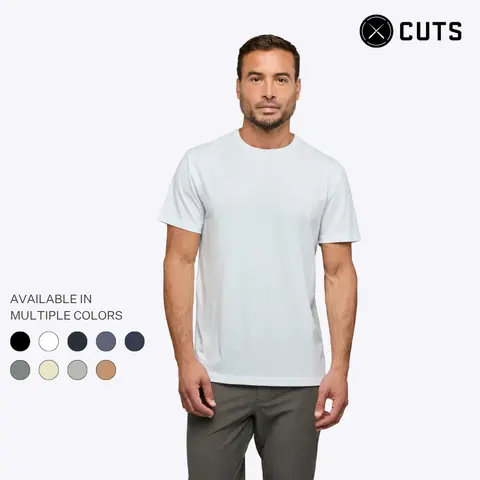 Cuts Men's AO Forever Classic Fit Crew Neck Short-Sleeve Tee - Natural Polyester-Cotton-Spandex Fabric, Anti-Odor, Wrinkle-Resistant, Stretchable T-Shirts