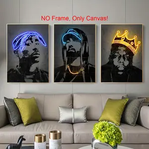 Unframed Canvas Poster, 3 Counts/set Creative Cool Man Neon Sign Pattern Wall Art, Wall Art Decoration, Wall Decor for Home Living Room Bedroom Office