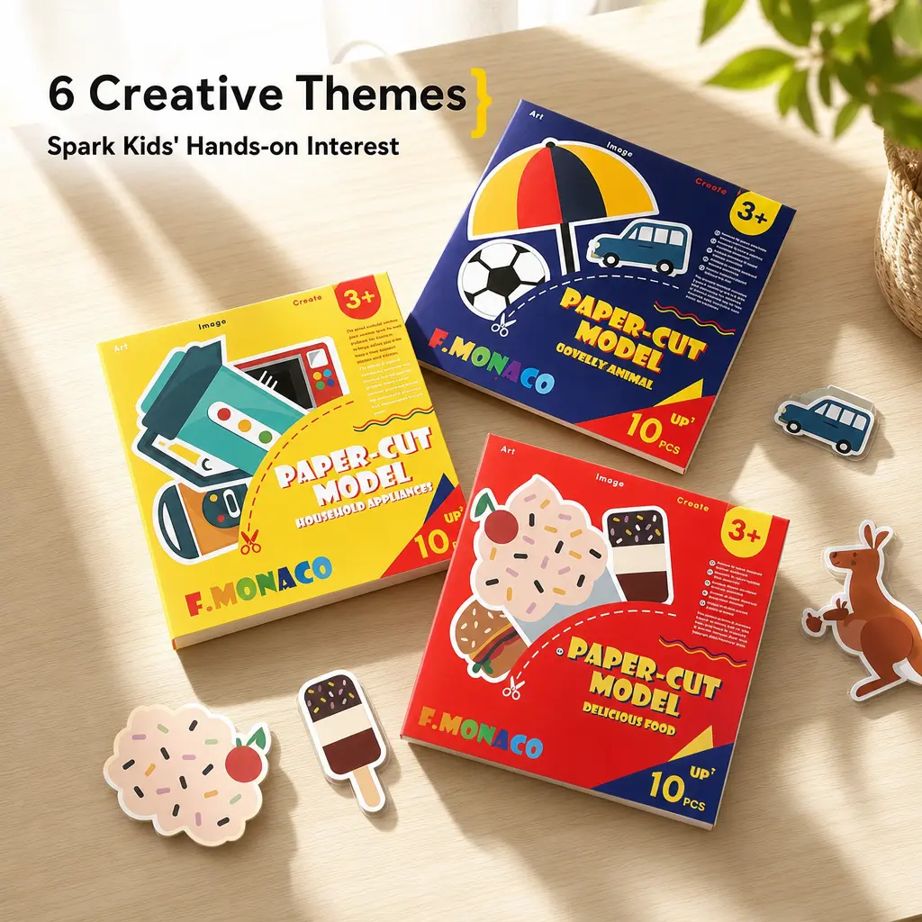 Kids DIY Paper-Cut Model Complete Craft Set - Non-Toxic Thick Paper Kit with Pre-Printed Dotted Lines, Screen-Free STEM Activity for Ages 3+, Animal/Food/Appliance Themes, Preschool Scrapbook Supplies, Diy Craft Kits