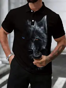 Men's Summer Fashion Business Style Polo Shirts, Heterochromatic Wolf Head 3D Print Casual Polo Shirts. Combining a relaxed and easygoing vibe with fitness suitability and a forward-thinking style, they are ideal for business, golf Top