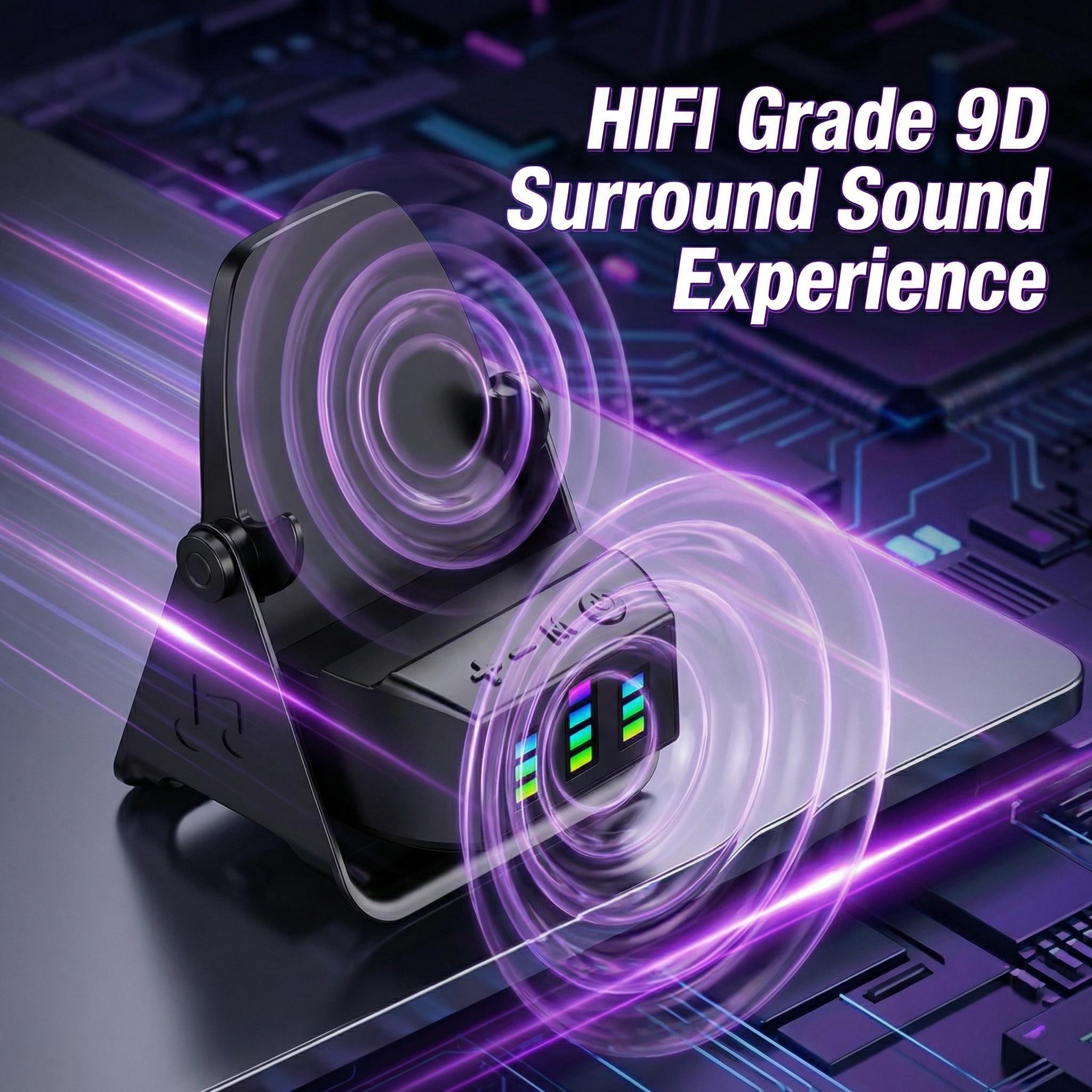 5-in-1 Wireless Induction Speaker Phone Stand，360° Adjustable，Power Bank，RGB Ambient Light，Universal Gift for Men Women