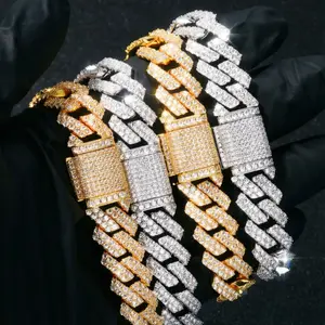 10/12/14/15/20MM Moissanite Cuban Link Bracelet Flap Clasp Hip Hop Iced Out Luxury Chain Jewelry Fashion Party Wedding Gift Men Women Unisex Streetwear Bling Rap Jewelry
