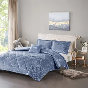Intelligent Design ID12-2159 68 x 90 x 0.13 in. Felicia Velvet Duvet Cover Set with Throw Pillow, Blue - Twin & Twin Extra Large, Twin Size Bed, Velvet Fabric, Diamond Quilts