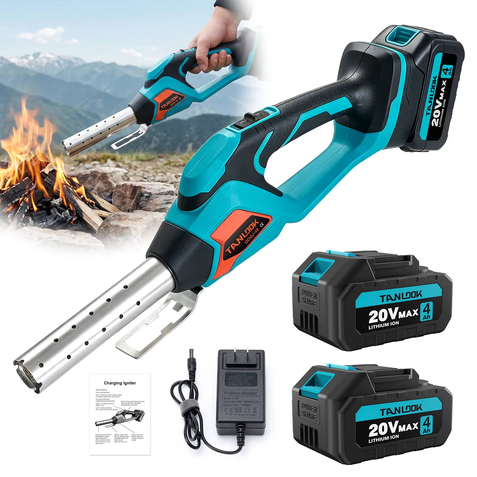Tanlook High Power Cordless Igniter Spray Gun - Outdoor Gadgets, 1-Button Ignition, High Temperature Output, Included Battery, Ideal for Campfire, Barbecue
