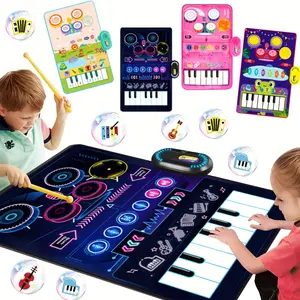 Interactive 2-in-1 Youngsters Musical Play Mat & Drum Set - Educational Piano Keyboard Toy with Colorful Sound Bubbles, Dual Instruments for Youngsters, Durable Polyester, Battery Operated, Random Vibrant Colors, Musical Toys, Dance Mat