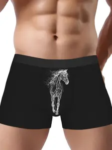 BIIHUDU Galloping Horses Underwear - Horse Print Briefs with Running Horse, Non- -Fit Underpants for Equestrian Enthusiasts (