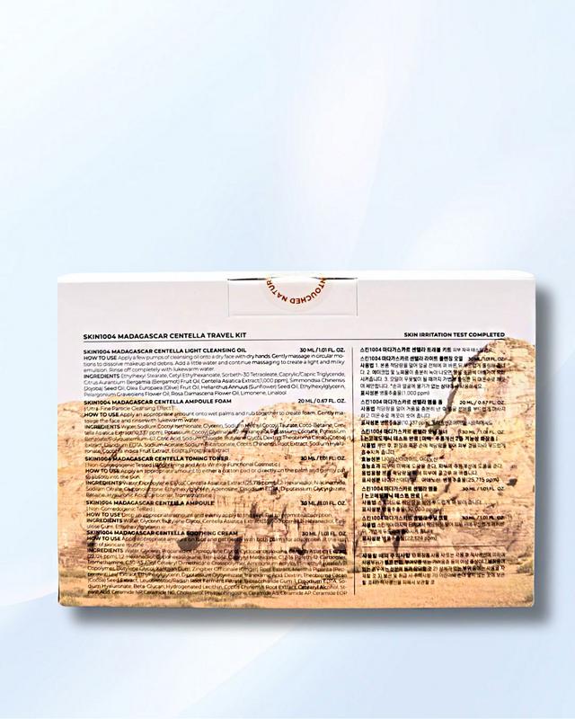 Skin1004] Madagascar Centella Travel Kit, Toner, Ampoule, Soothing Cream, Cleansing Oil, Ampoule Foam, Basic Skincare Box, Compact Size, Gift Sets.