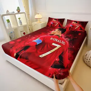 Cr7 Football Theme Bedding Set, Graffiti Style Elastic Wrap Sheets & Pillowcases, Perfect for Soccer Fan Bedroom Decor