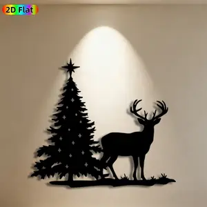 1pc Christmas Tree & Deer Metal Wall Art, Festive Christmas Tree Deer Statue Mural, Ideal Gift for Christmas, New Year, Holiday Decor Enthusiasts, Perfect for Living Room Wall & Garden Fence, Charming Seasonal Outdoor & Indoor Decor