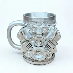 V8 Engine Shaped Resin Coffee Mug 3D Mechanical Motor Design Novelty Drinkware Collectible Gift for Men Car Lovers Mechanics Auto Enthusiasts Perfect for Birthdays Holidays Special Occasions Home Office Garage Coffee Bar Decor