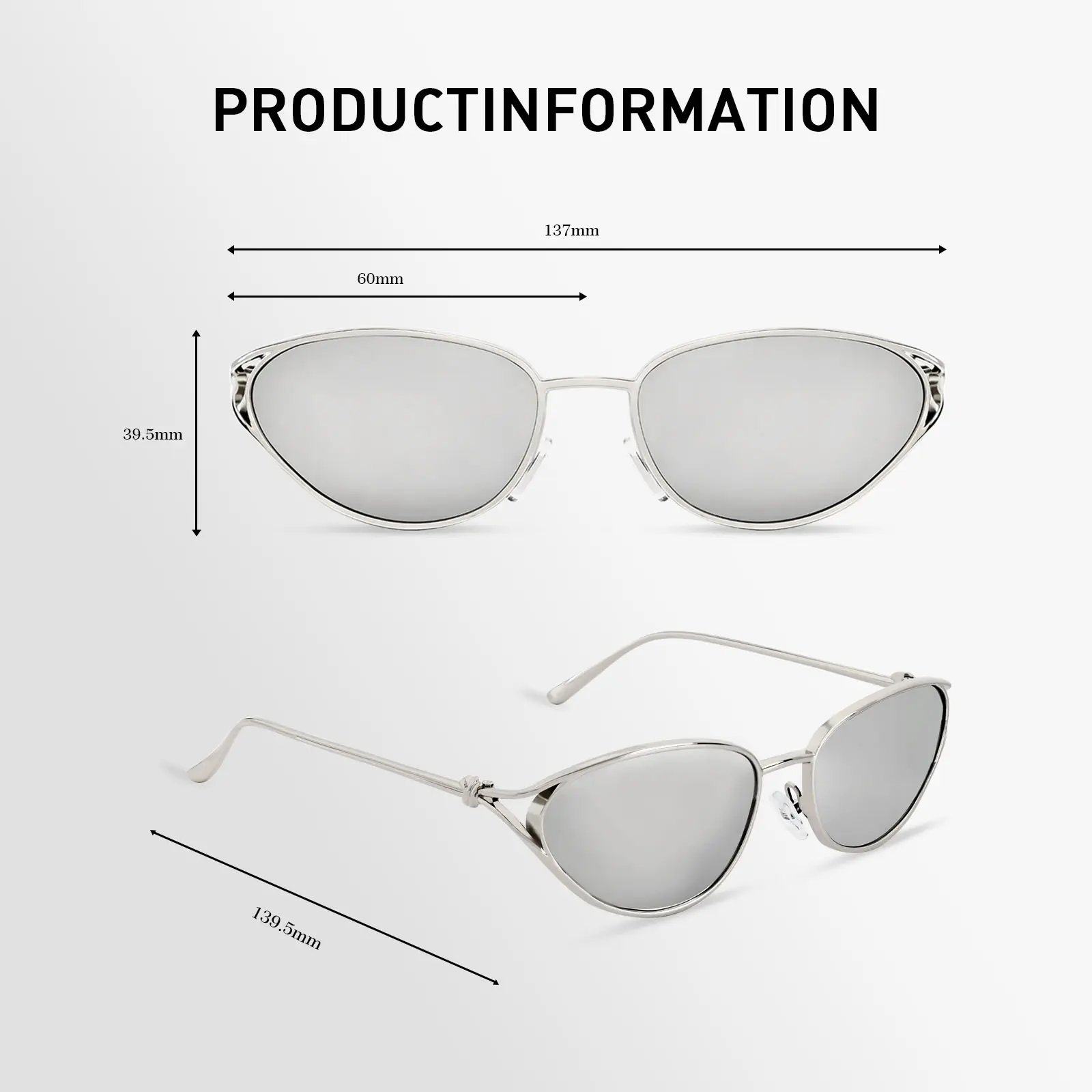 Cat Eye Sunglasses with Mirrored Lens UV400 Protection Plastic Frame Vintage Mirrored Cat Eye Sunglasses Small Frame UV400 Sports  main image 4
