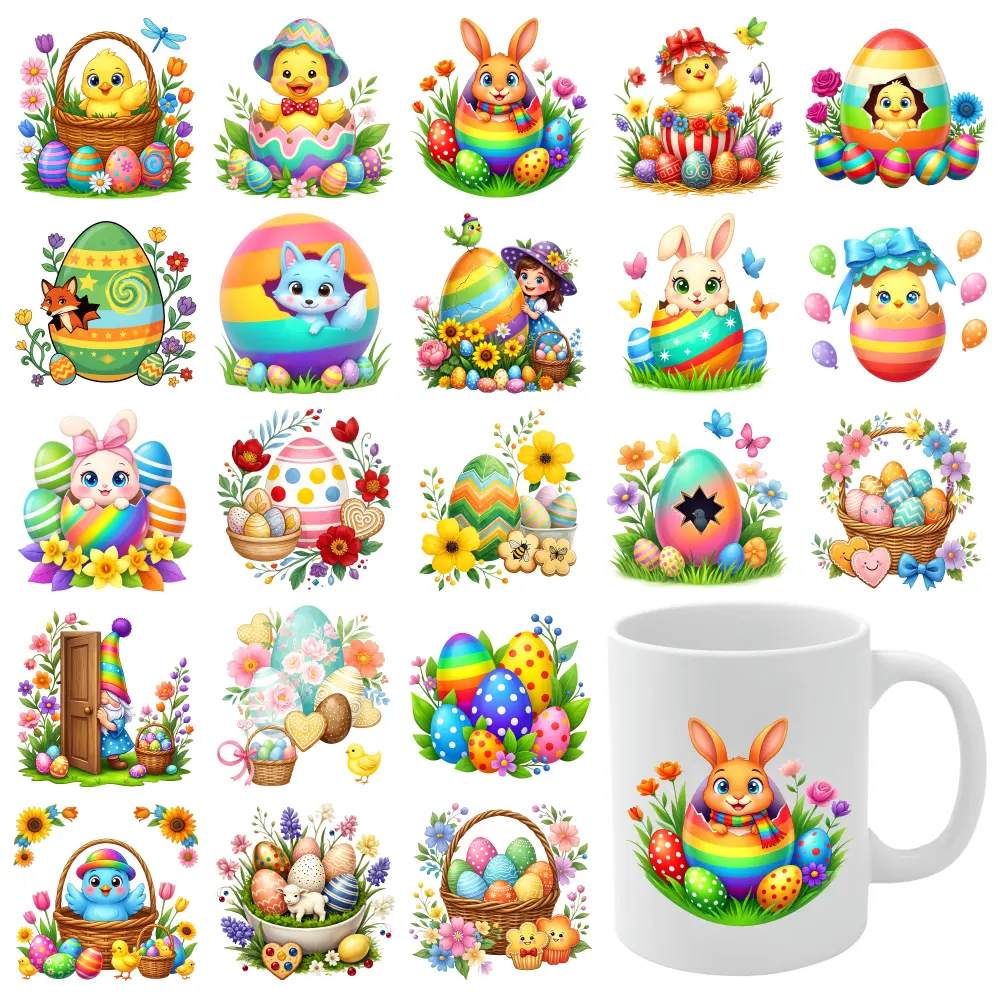 21 Pcs Easter Bunny UV DTF Stickers Mug Decoration Gift Suitable for 16 oz Glass Plastic Self-Adhesive Labels Waterproof Rub on Transfers Glass DTF Transfer Stickers clock