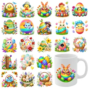 21 Pcs Easter Bunny UV DTF Stickers Mug Decoration Gift Suitable for 16 oz Glass Plastic Self-Adhesive Labels Waterproof Rub on Transfers Glass DTF Transfer Stickers clock