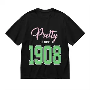 Women's J15 AKA 1908 Graphic Crewneck T-Shirt - Black With Pink & Green Empowerment Slogans, Breathable Summer Casual Short Sleeve Top, Machine Washable, Celebratory Apparel, Comfo