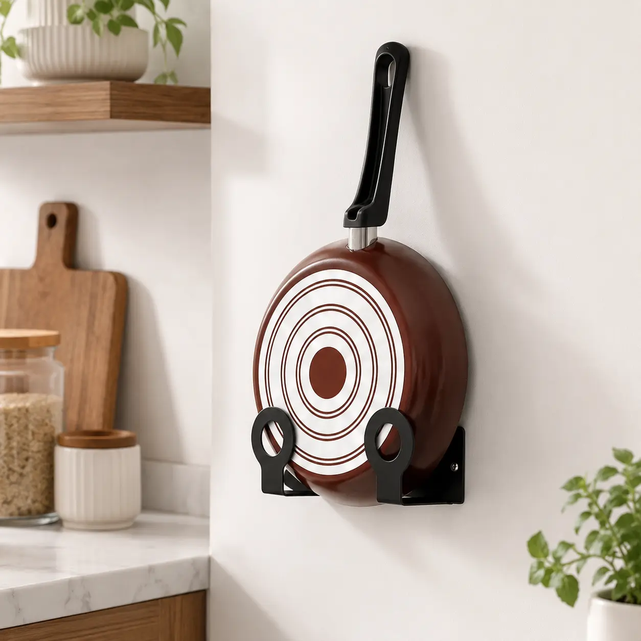 1 Set Wall Mounted Pot and Pan Organizer Rack, Pot Lid Organizer Holder, Stainless Steel Frying Pan Hanger for kitchen cabinet organizer, kitchen storage and small kitchen, Black