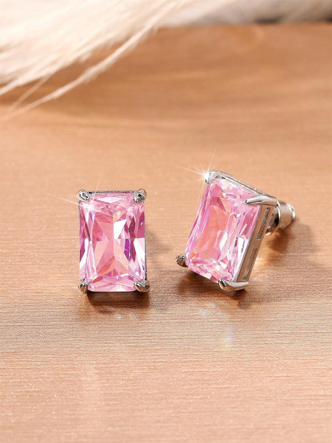 1 Pair Romantic Cubic Zirconia Stud Earrings For Women High Quality Earrings For Party Engagement Anniversary Jewelry Valentine's Day Gift