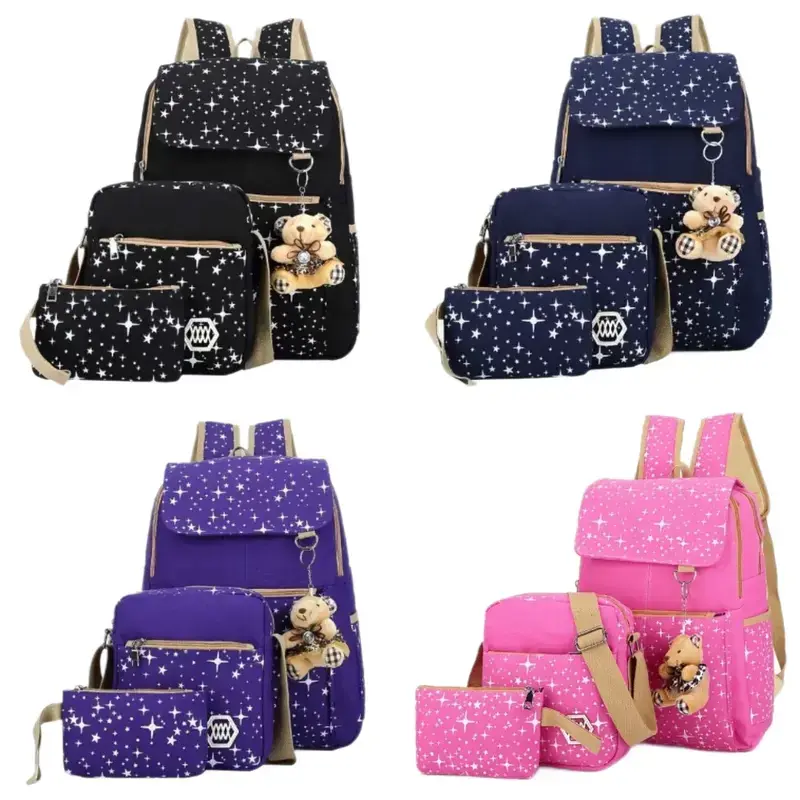 Preppy Bear Backpack Set for Girls with Large Capacity Multi Compartment Design,Stylish Printed Logo 3 Piece School Bag for High School Students,Water Resistant Casual Campus Bookbag with Padded Adjustable Straps for Daily Use & Back to School Essentials